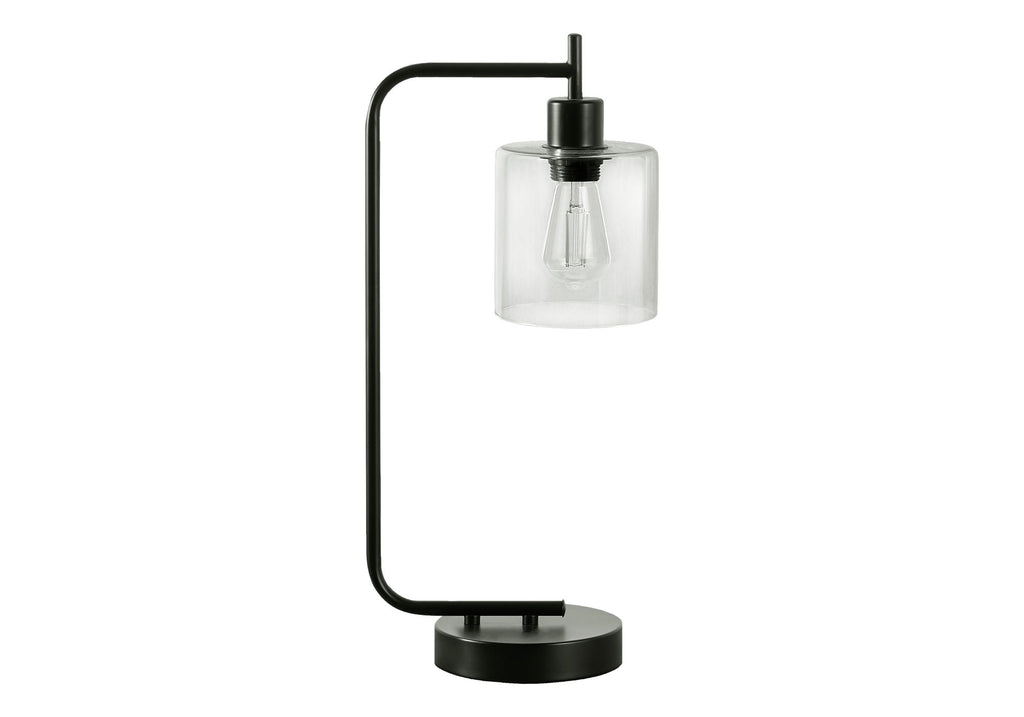 Modern Black Table Lamp with USB Port and Glass Shade