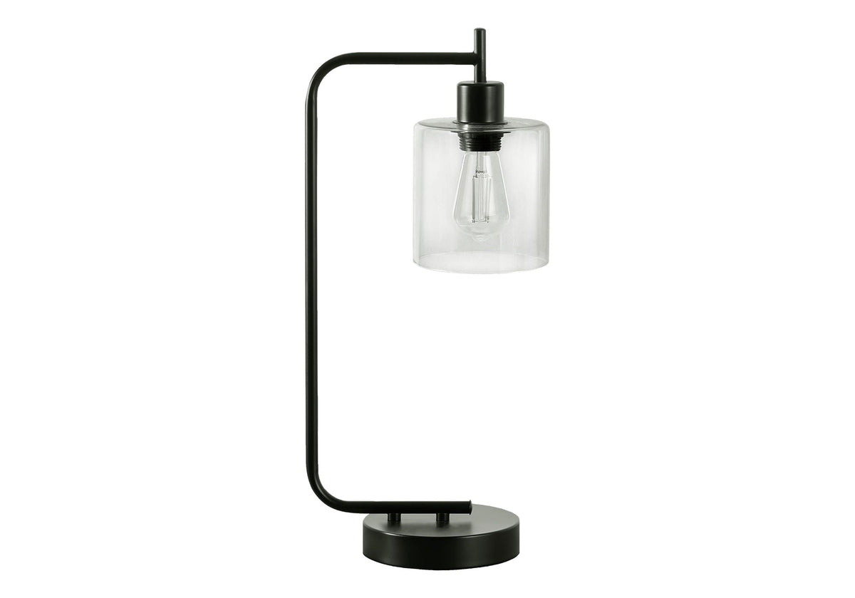 Modern Black Table Lamp with USB Port and Glass Shade