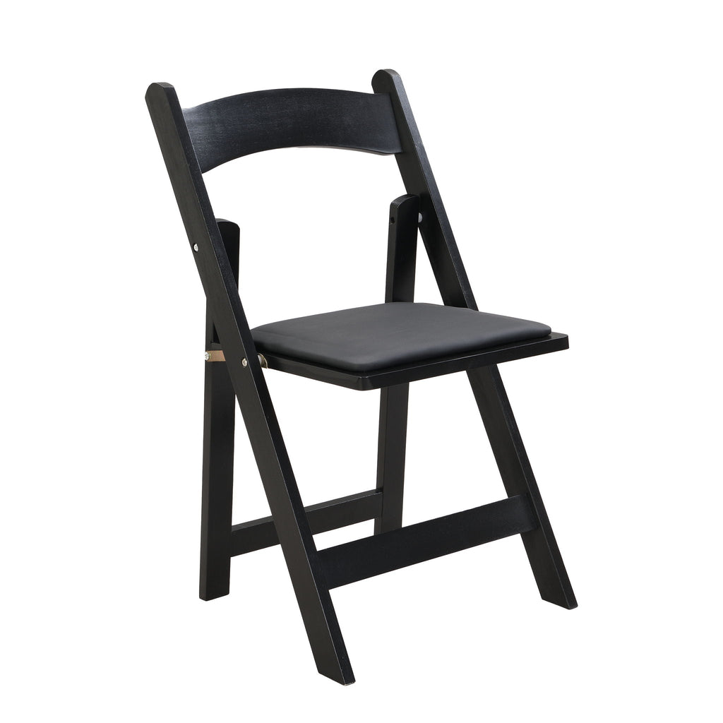 Solid Wood Upholstered Folding Chair Set with Padded Seat - Black