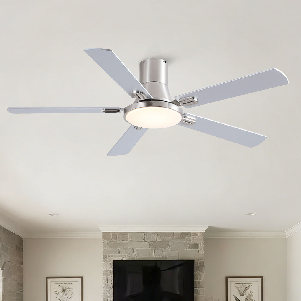 Flush Mount Ceiling Fan with LED Light and Remote Control - Black, White, Pearl Silver