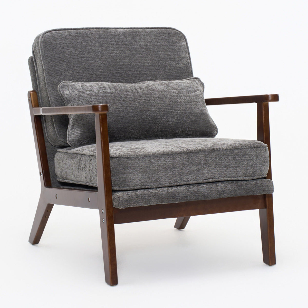 Living Room Chair with Lumbar Pillow and Solid Wood Frame - Dark Gray, Dark Green, Beige