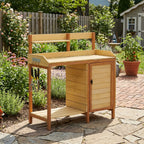 Outdoor Potting Bench Table with Sink – Garden Workstation, Light Brown