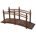 Fir Wood Garden Bridge Arc Walkway with Side Railings - Brown