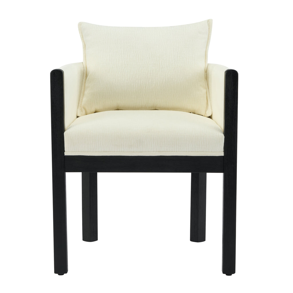 Linen Upholstered Armchair with Black Rubber Wood Legs - White