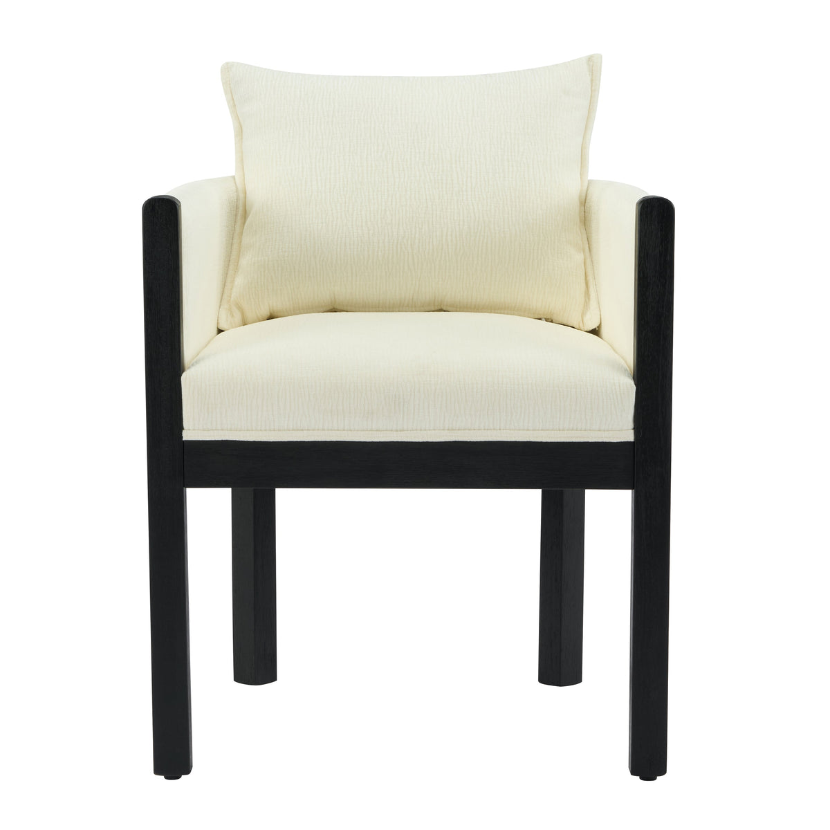 Linen Upholstered Armchair with Black Rubber Wood Legs - White