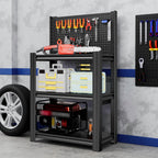 3-Tier Heavy-Duty Metal Storage Shelving Unit with Pegboard - Metal