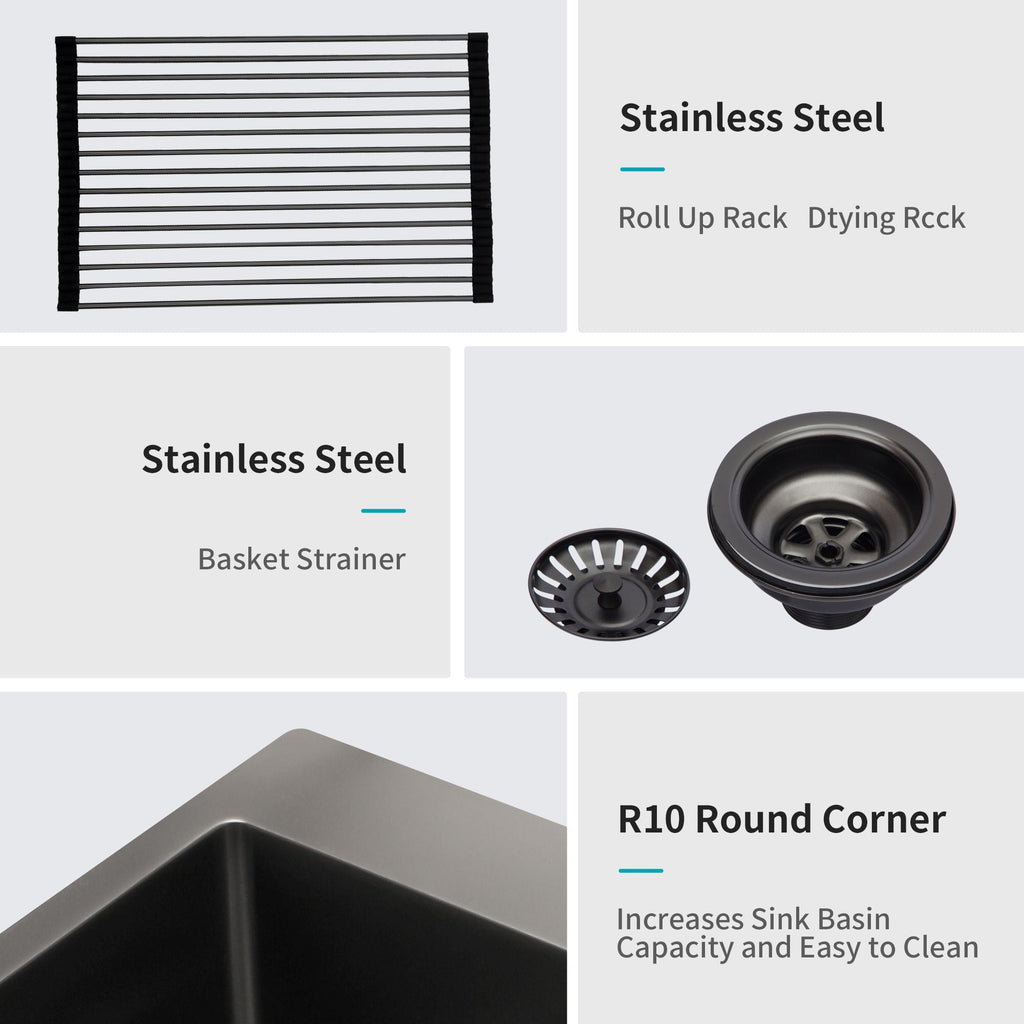 Topmount Kitchen Sink 16 Gauge Single Bowl with Nano Finish - Black