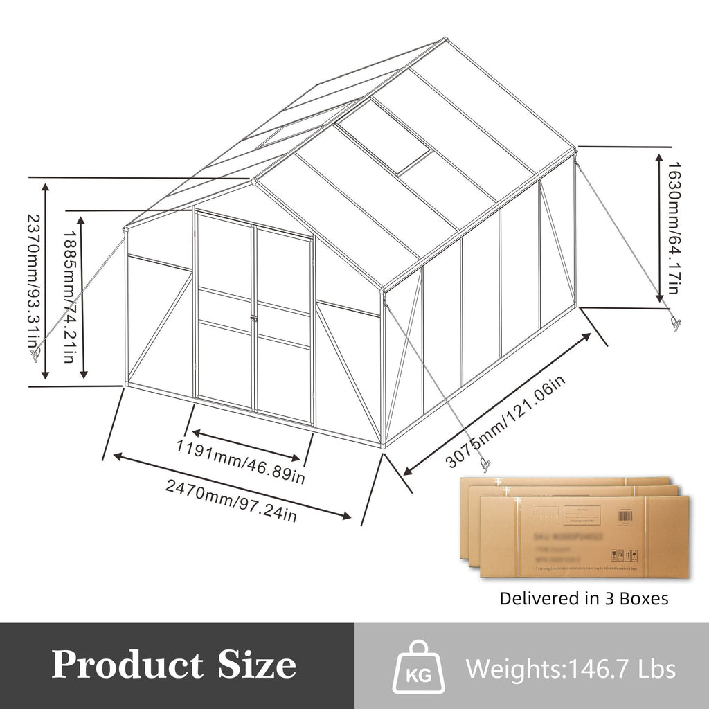 Gain Height Windproof Greenhouse with Heavy-Duty Frame - Black