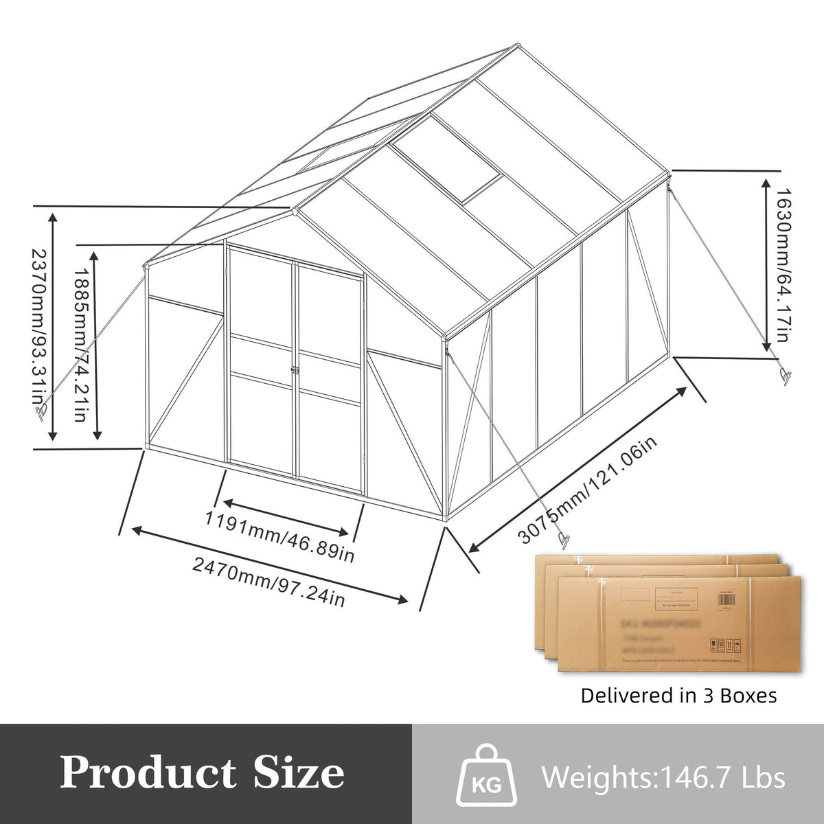 Gain Height Windproof Greenhouse with Heavy-Duty Frame - Black