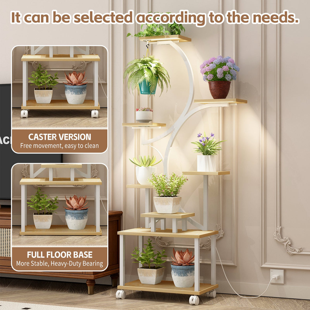 62" Tall Indoor Plant Stand with Grow Lights - 8 Tiered Shelf