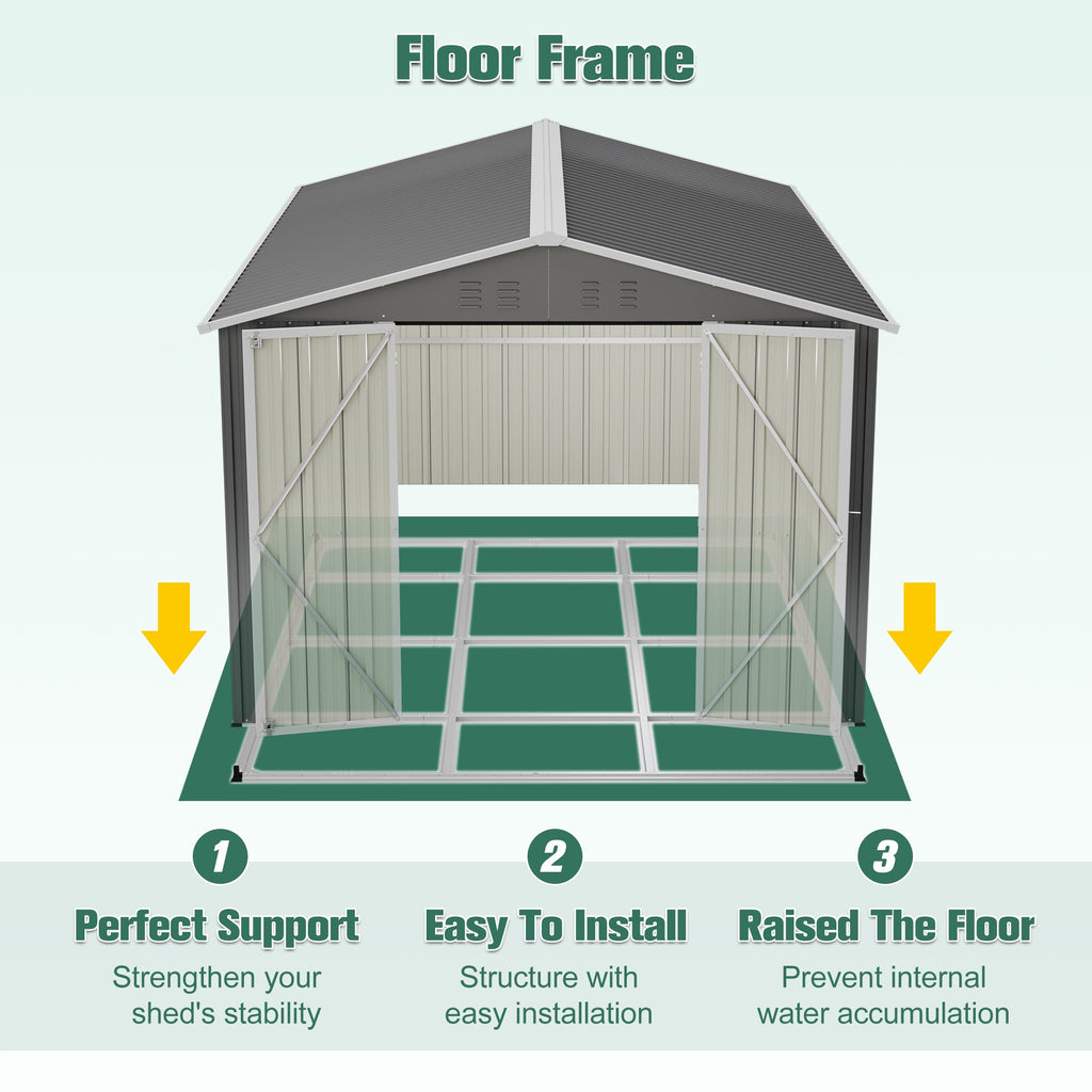 Lockable Metal Shed 8x12 FT with Aluminum Frame - Gray