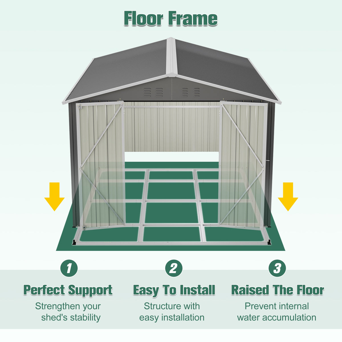 Lockable Metal Shed 8x12 FT with Aluminum Frame - Gray
