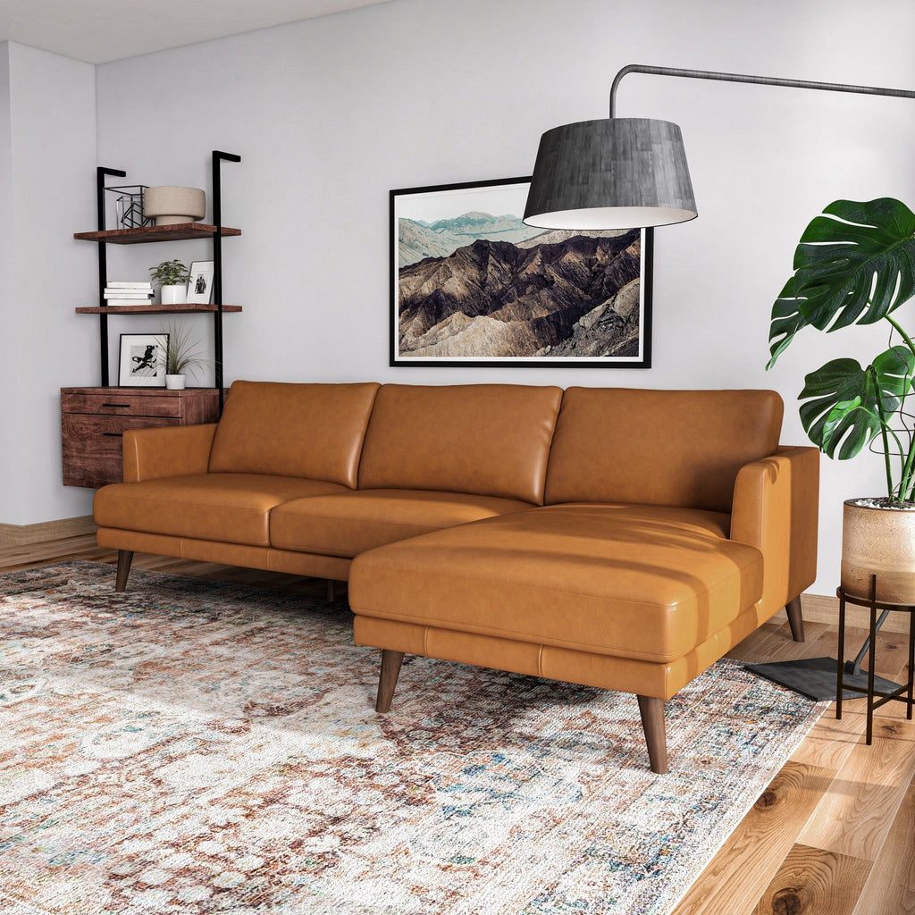 Light Brown L-Shaped Sectional Sofa with Solid Eucalyptus Wood Frame