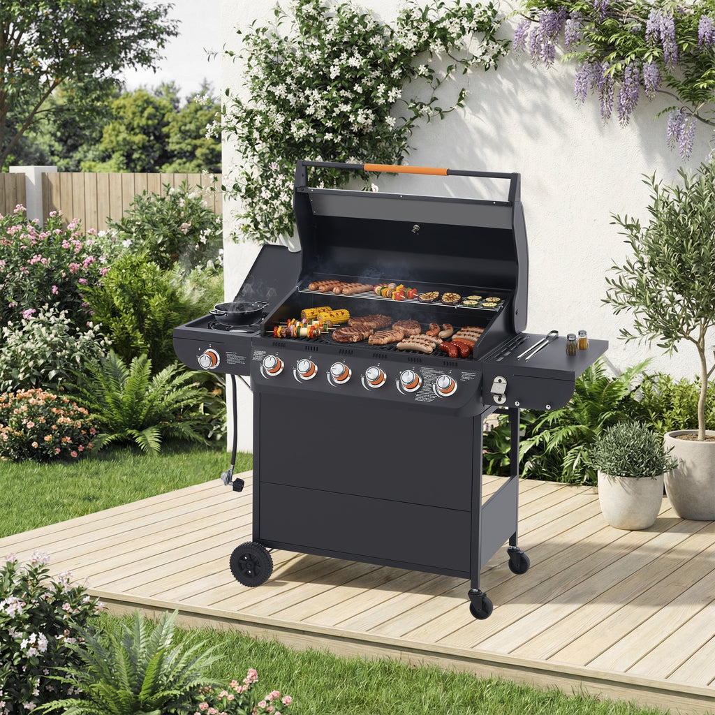 6 Burner Gas Grill with Side Burner - Black