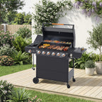 6 Burner Gas Grill with Side Burner - Black