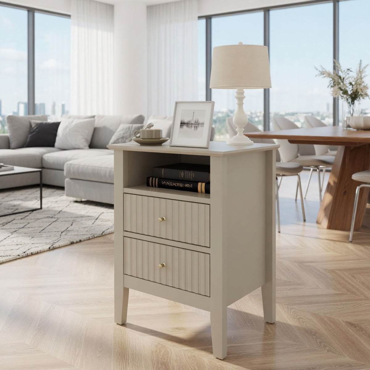 Fluted Nightstand with 2 Drawers and Soft-Close Slides - Multiple Colors