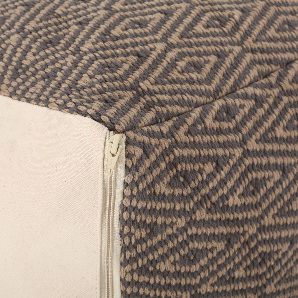 Hand Loomed Cotton Pouf with Polystyrene Fill - Dark Gray / Brown