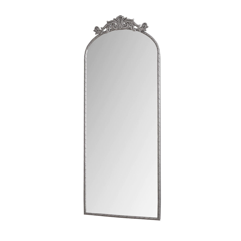 Vintage Arched Full Body Mirror with Carved Applique - Bronze or Pearl Silver