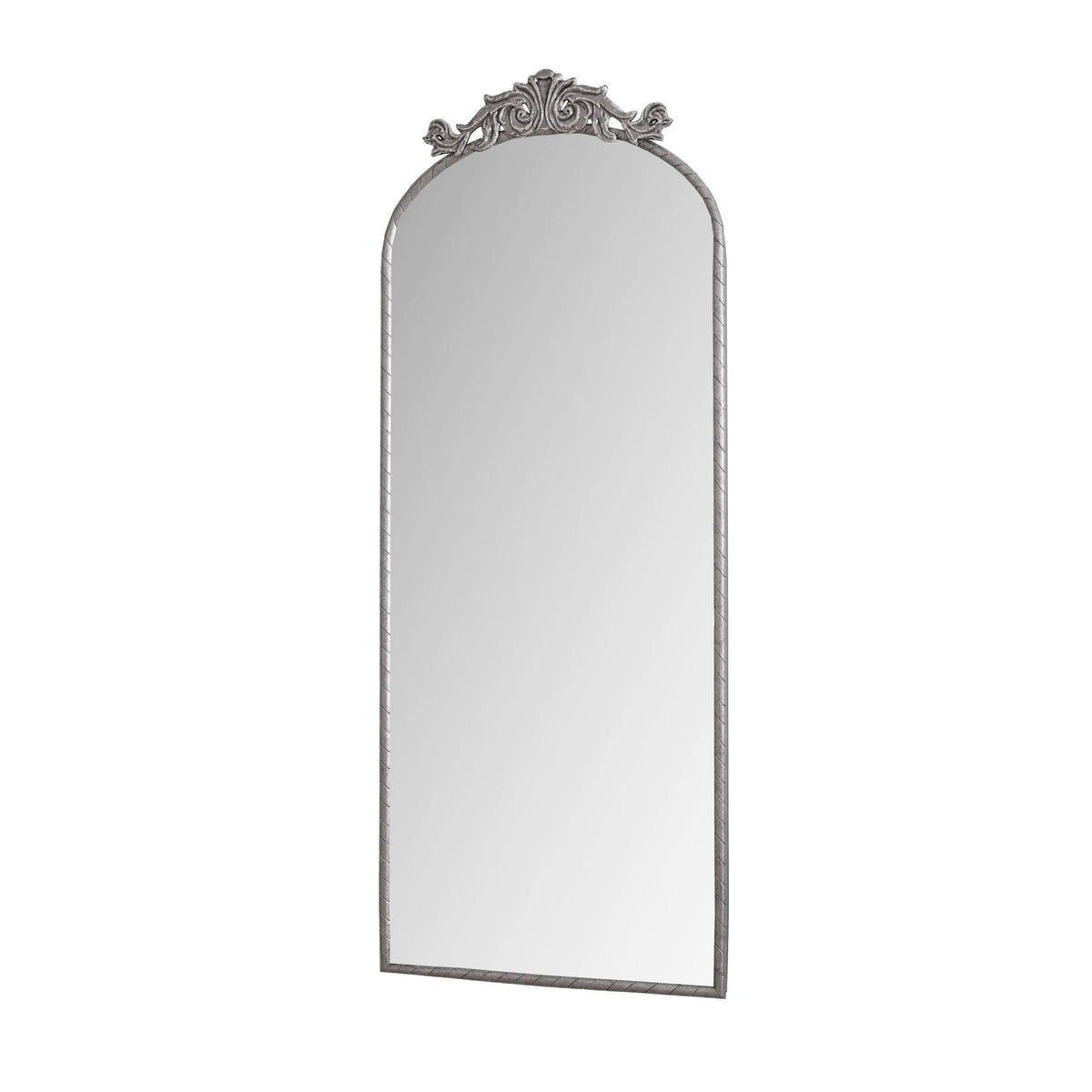 Vintage Arched Full Body Mirror with Carved Applique - Bronze or Pearl Silver