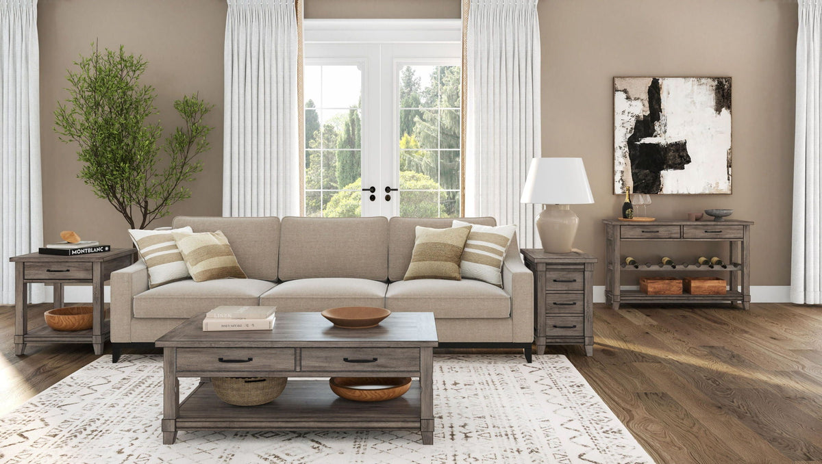 Console Table with Wine Bottle Storage and Storage Drawers - Gray