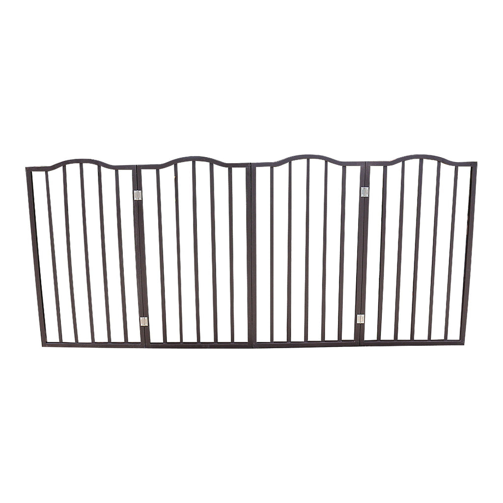 Freestanding Folding Pet Gate with Solid Populus Wood - Dark Brown