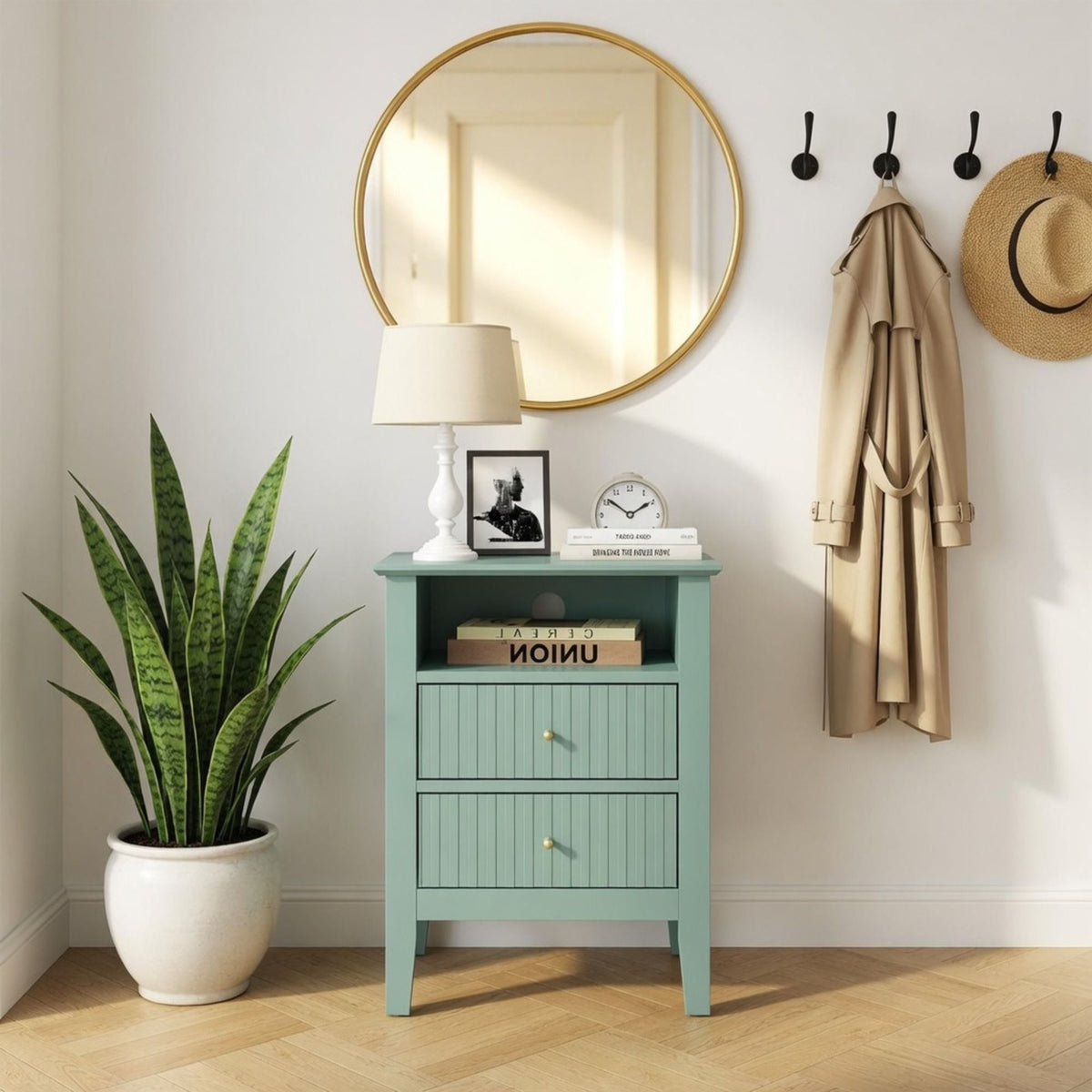 Fluted Nightstand with 2 Drawers and Soft-Close Slides - Multiple Colors
