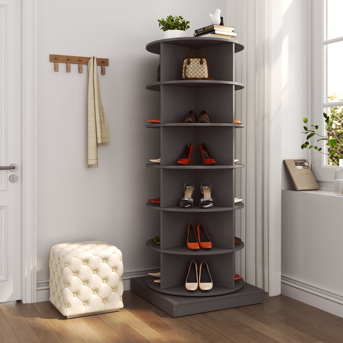 360 Rotating Shoe Cabinet 6 Layers with Space-Saving Rotating Design - Multiple Colors