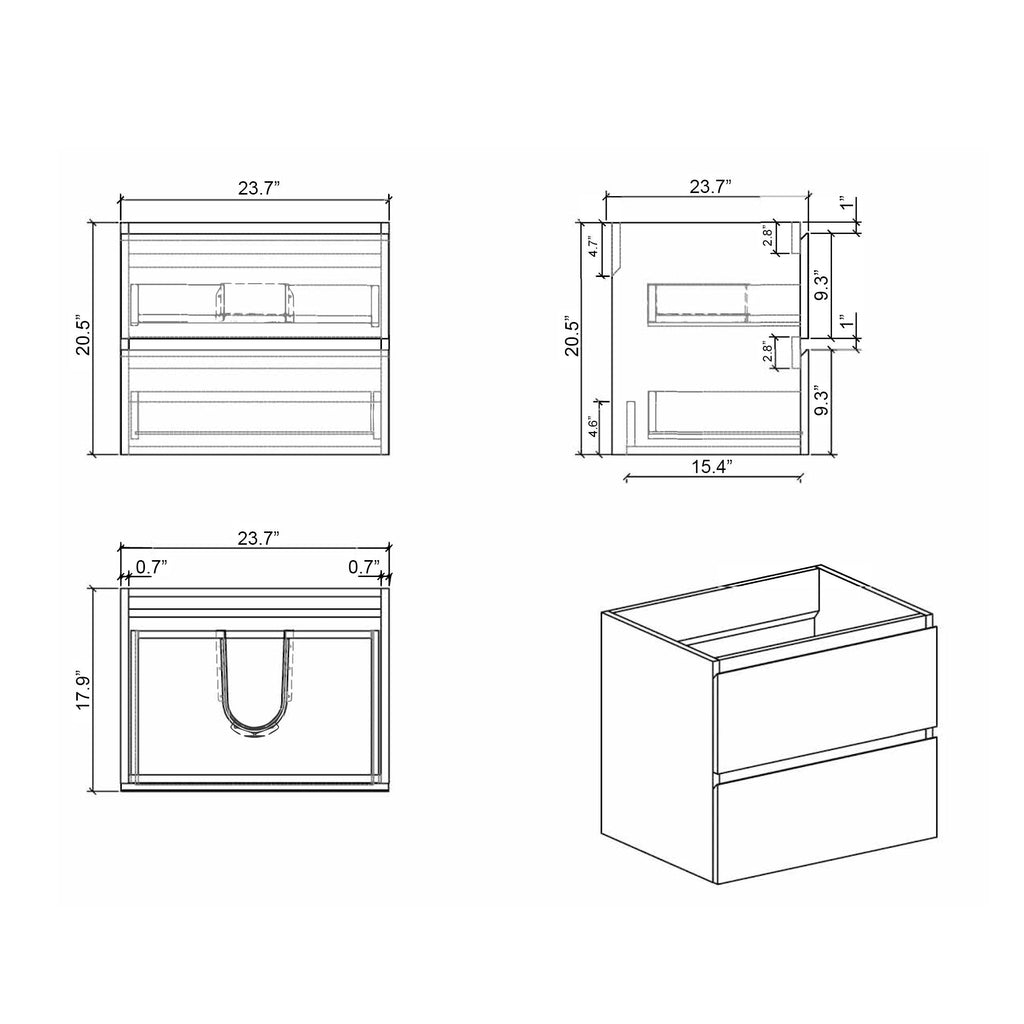 Modern Floating Bathroom Vanity with Large Storage - White or Black