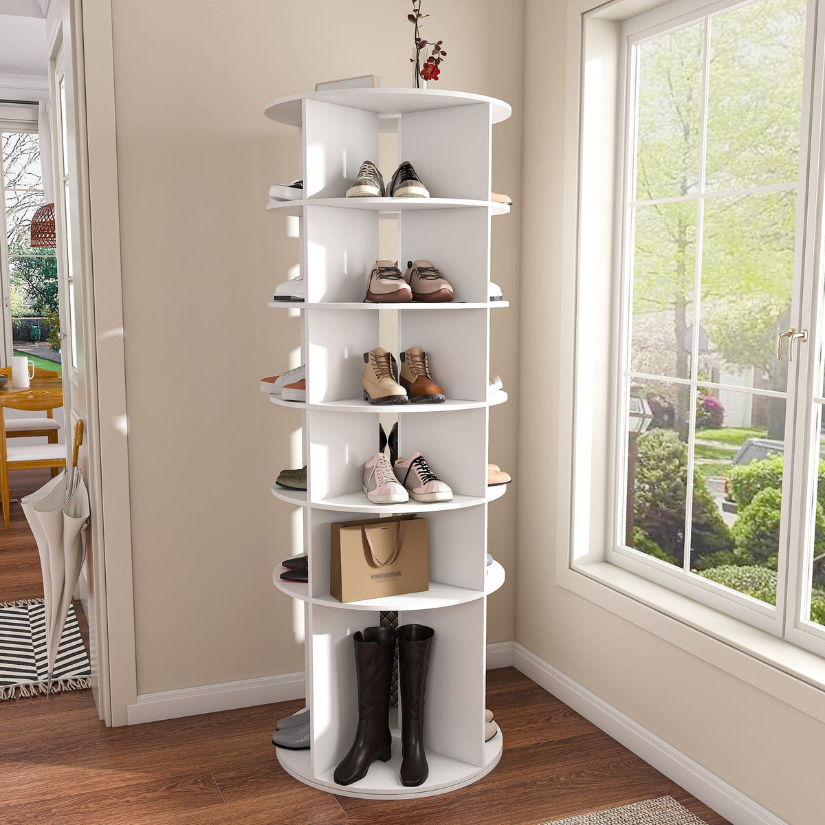 6 Tier Spinning Shoe Rack with 360° Revolving Organizer - White