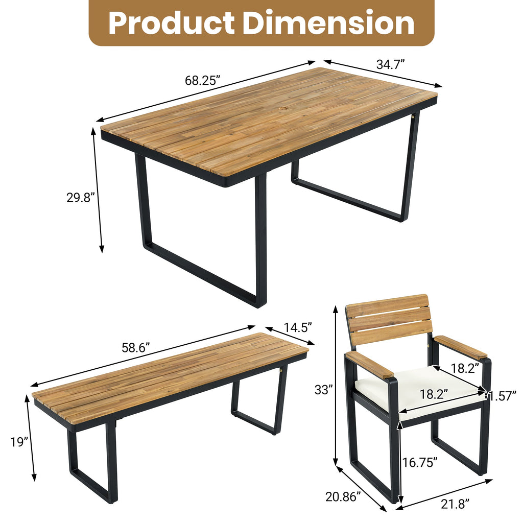 6-Piece Outdoor Dining Set with Acacia Wood - Beige or Gray