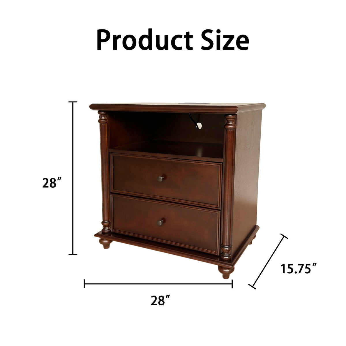 28" Rustic Nightstand with Charging Station - Walnut
