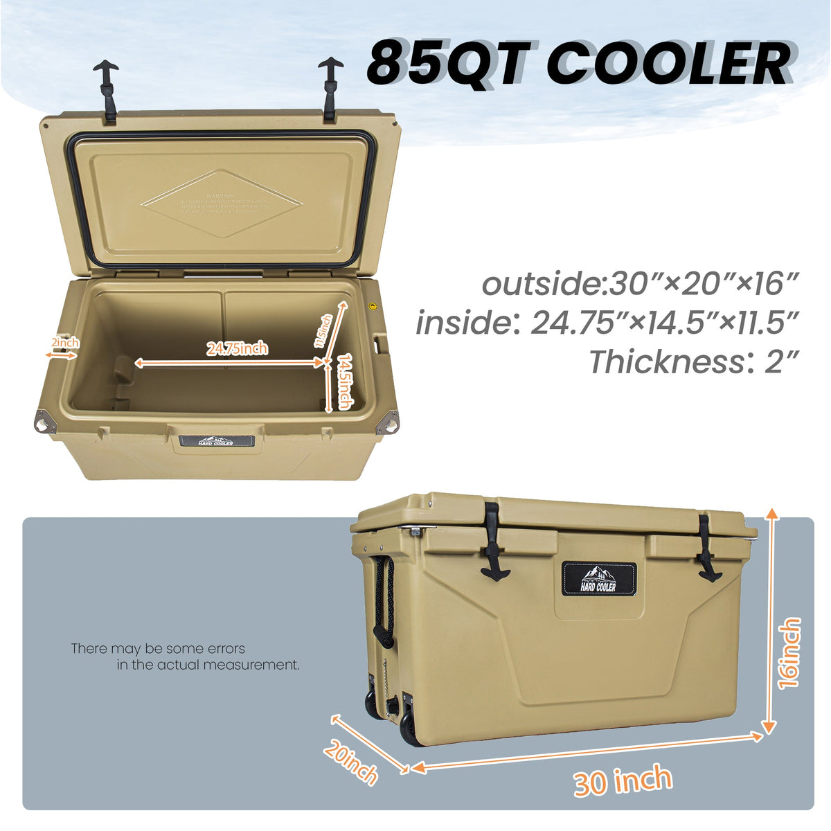 85 Quart Bear-Resistant Rotomolded Cooler with 6-Day Ice Retention - Khaki