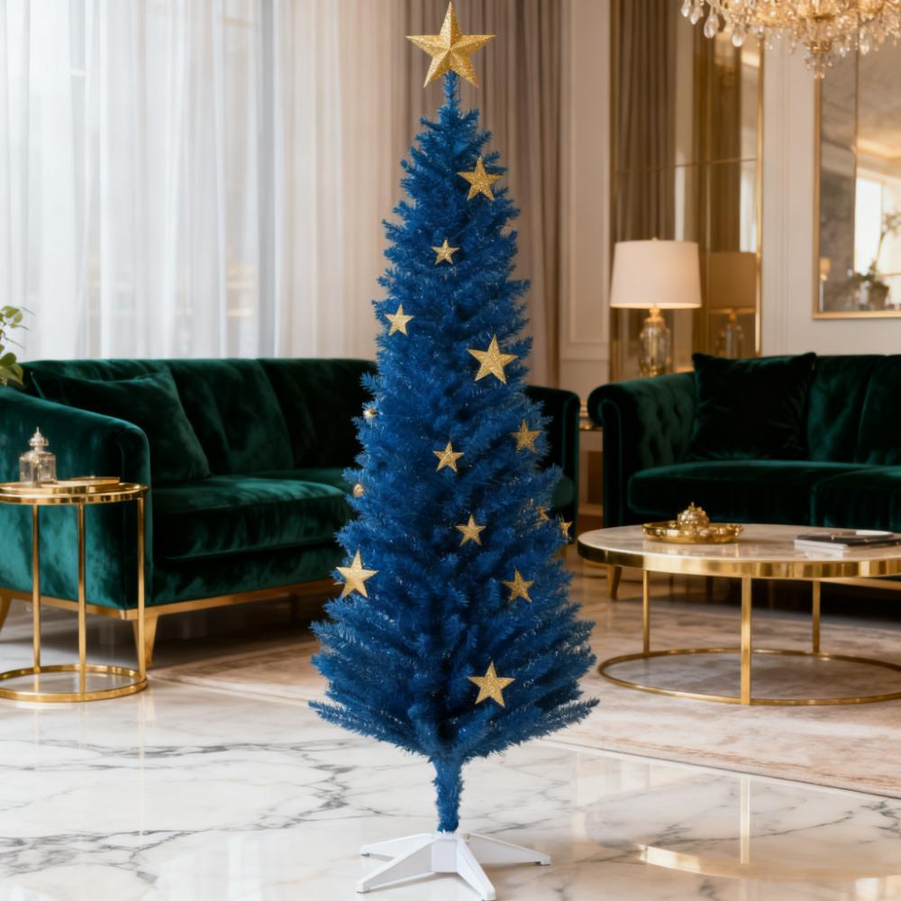 6ft Slim Pencil Artificial Christmas Tree with Full Lush Look - Blue
