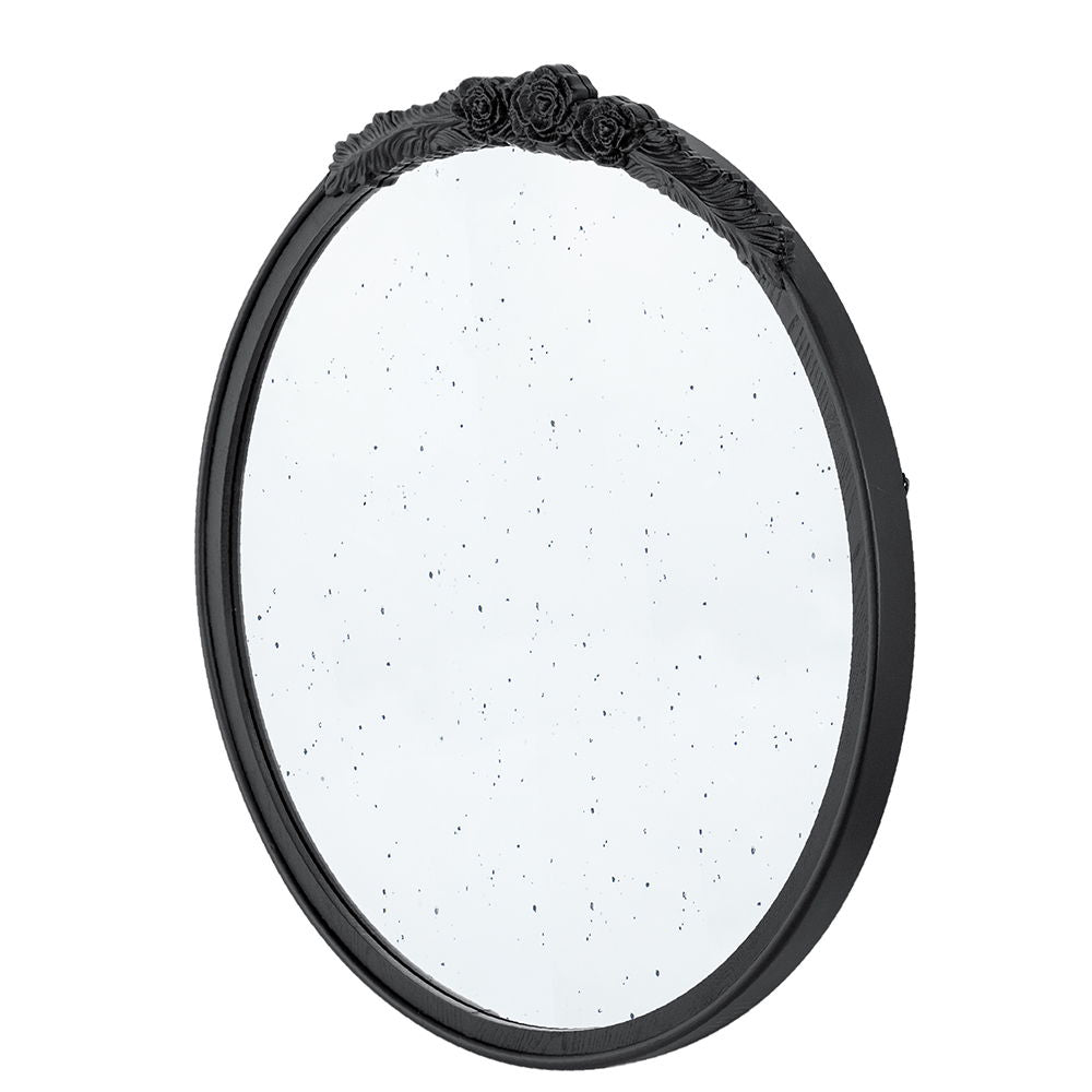 Round Hand Carved Rose Antique Wall Mirror with Intricate Detailing - Light Brown or Black