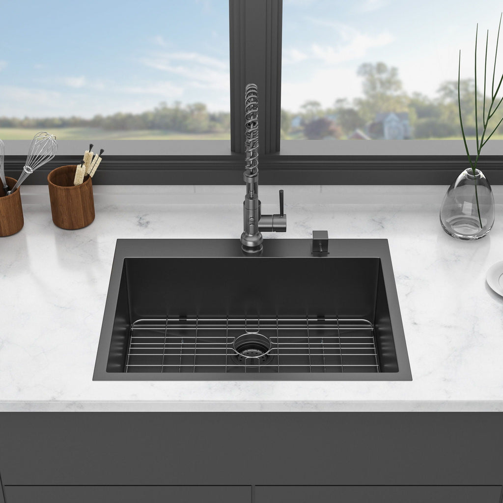 Topmount Kitchen Sink 16 Gauge Single Bowl with Nano Finish - Black