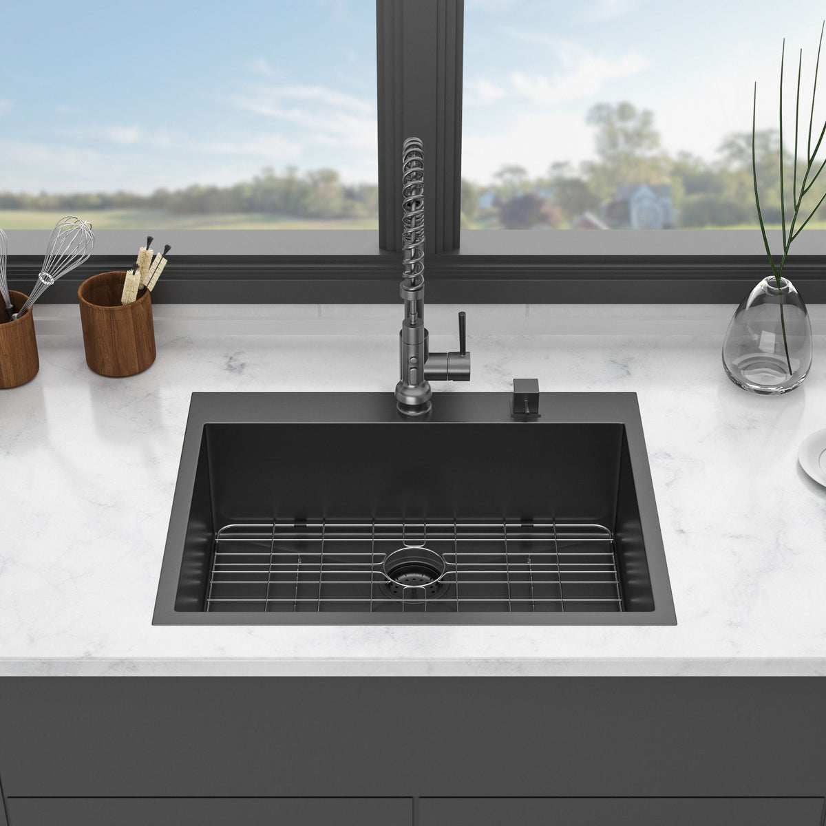 Topmount Kitchen Sink 16 Gauge Single Bowl with Nano Finish - Black