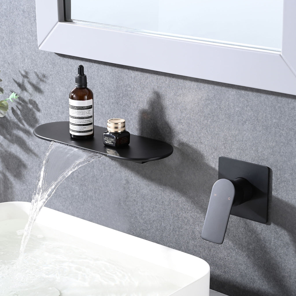 Modern Wall Mount Bathtub Faucet with Waterfall Spout - Matte Black