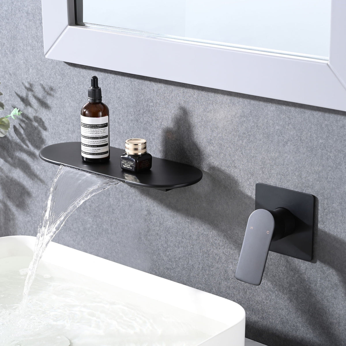 Modern Wall Mount Bathtub Faucet with Waterfall Spout - Matte Black