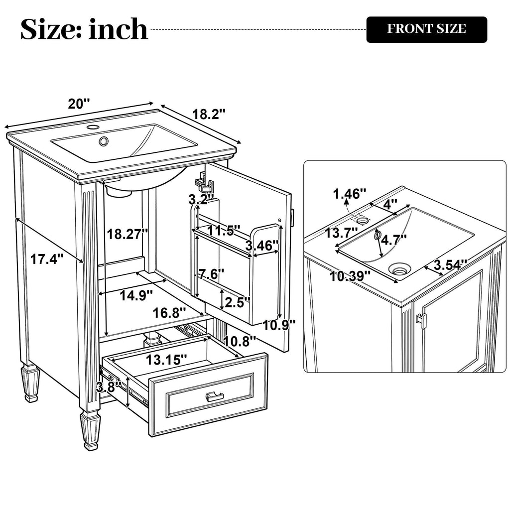 Retro Bathroom Vanity With Sink with Soft-Closing Doors - Green or Dark Gray