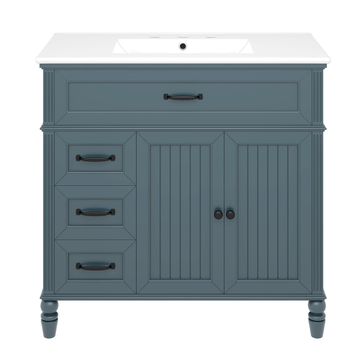 Bathroom Vanity With Sink and Drawers - Freestanding Solid Wood Cabinet