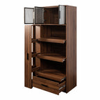 Tall Kitchen Pantry Cabinet with Multi-Tier Pull-Out Shelf - Walnut
