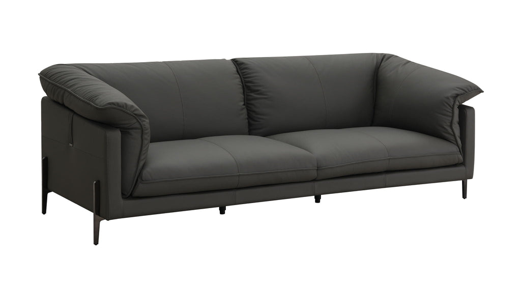 Top Grain Leather Stationary Sofa with Memory Foam Cushions - Black