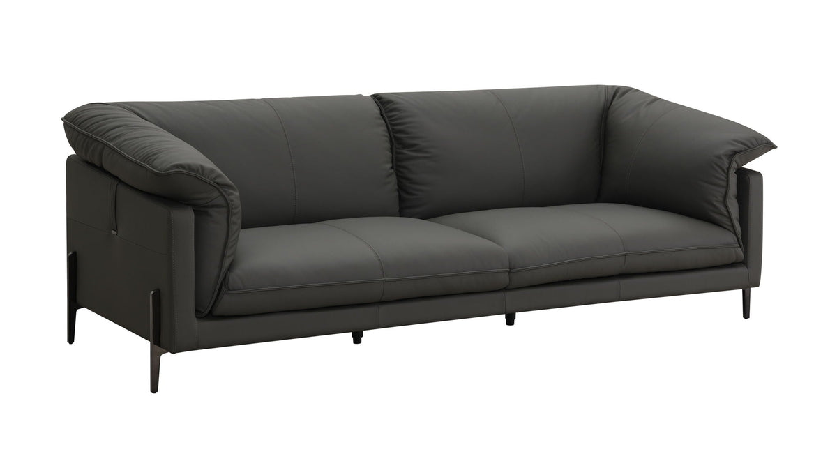 Top Grain Leather Stationary Sofa with Memory Foam Cushions - Black