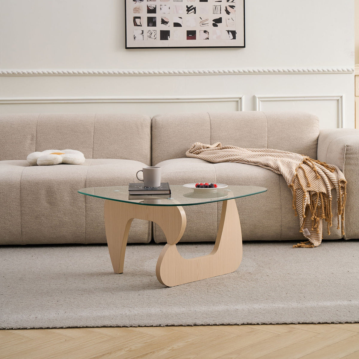 Modern Center Coffee Table with Tempered Glass Top - Light Brown, Black, Dark Brown