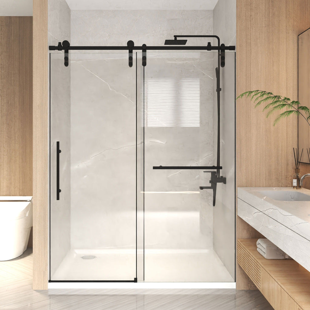 Frameless Sliding Bathtub Door with Tempered Glass - Black or Gray