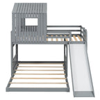 Loft Bunk Bed With Playhouse, Slide, and Guardrails - Twin Over Full