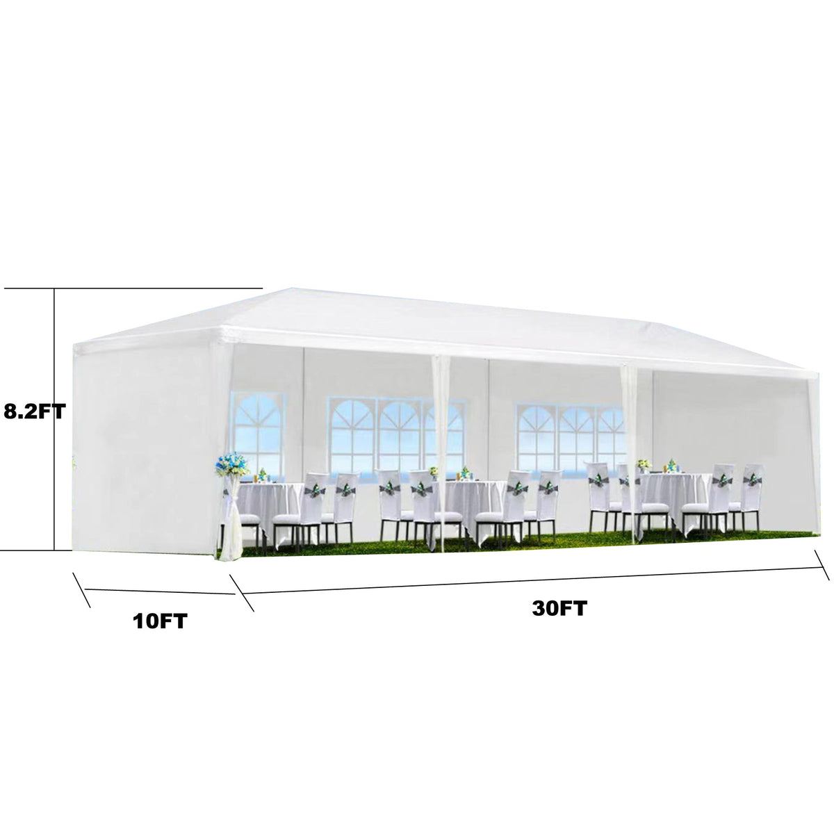 10x30' Outdoor Garden Gazebo Canopy with 8 Removable Sidewalls - White