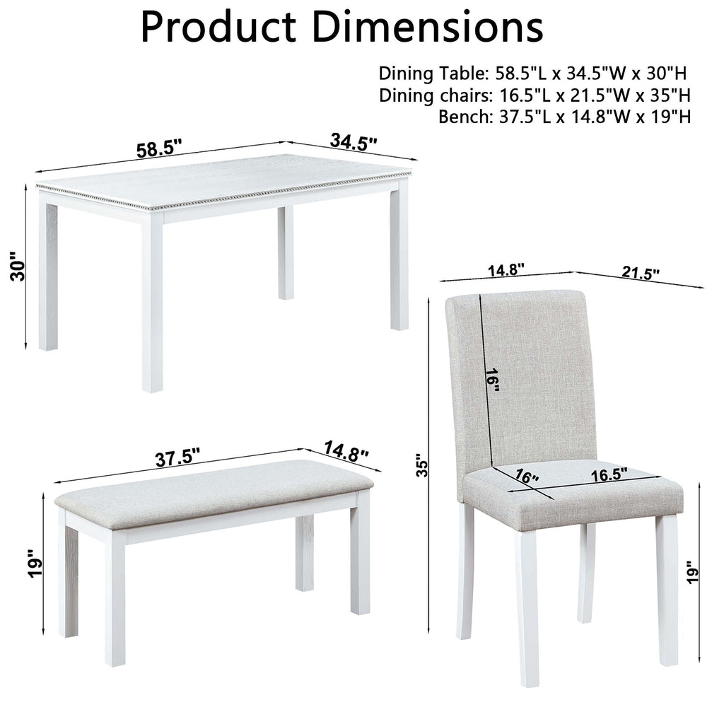 Dining Table Set with Crystal Decoration and Upholstered Chairs - Gray or White