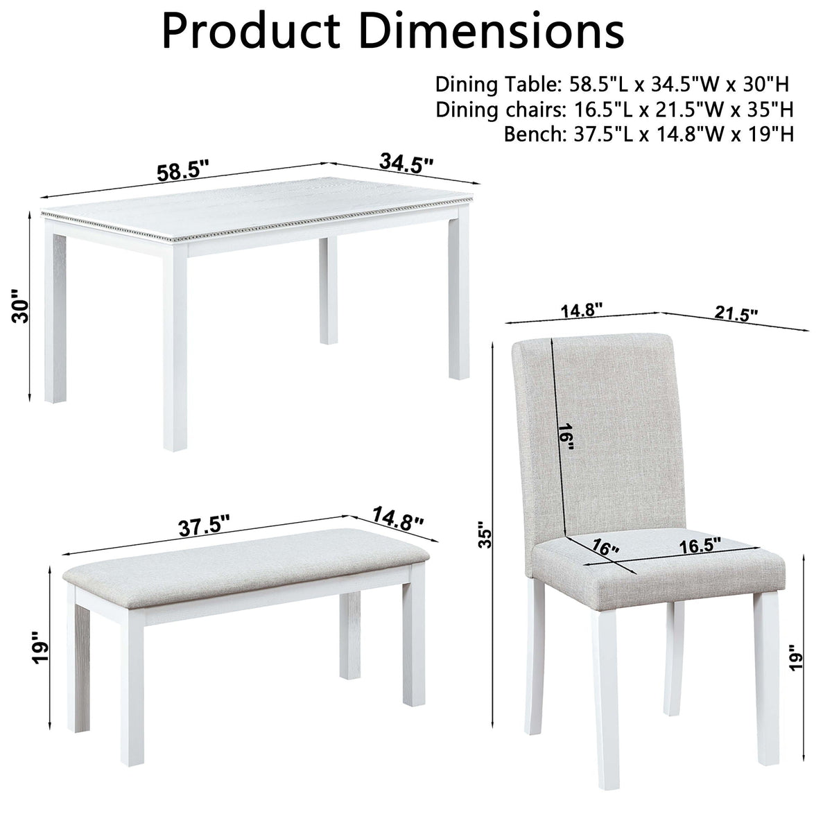 Dining Table Set with Crystal Decoration and Upholstered Chairs - Gray or White