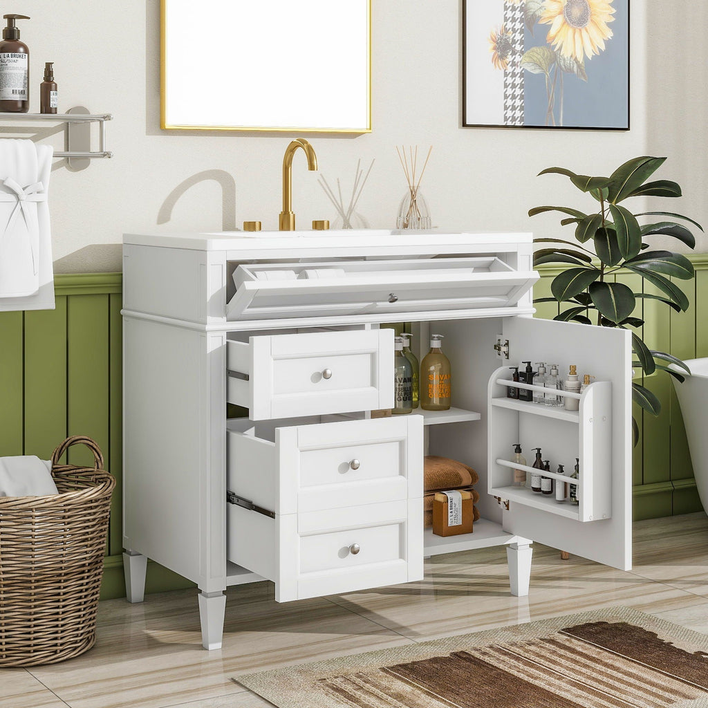 36" Bathroom Vanity with Ceramic Sink and Storage Drawers - Multiple Colors